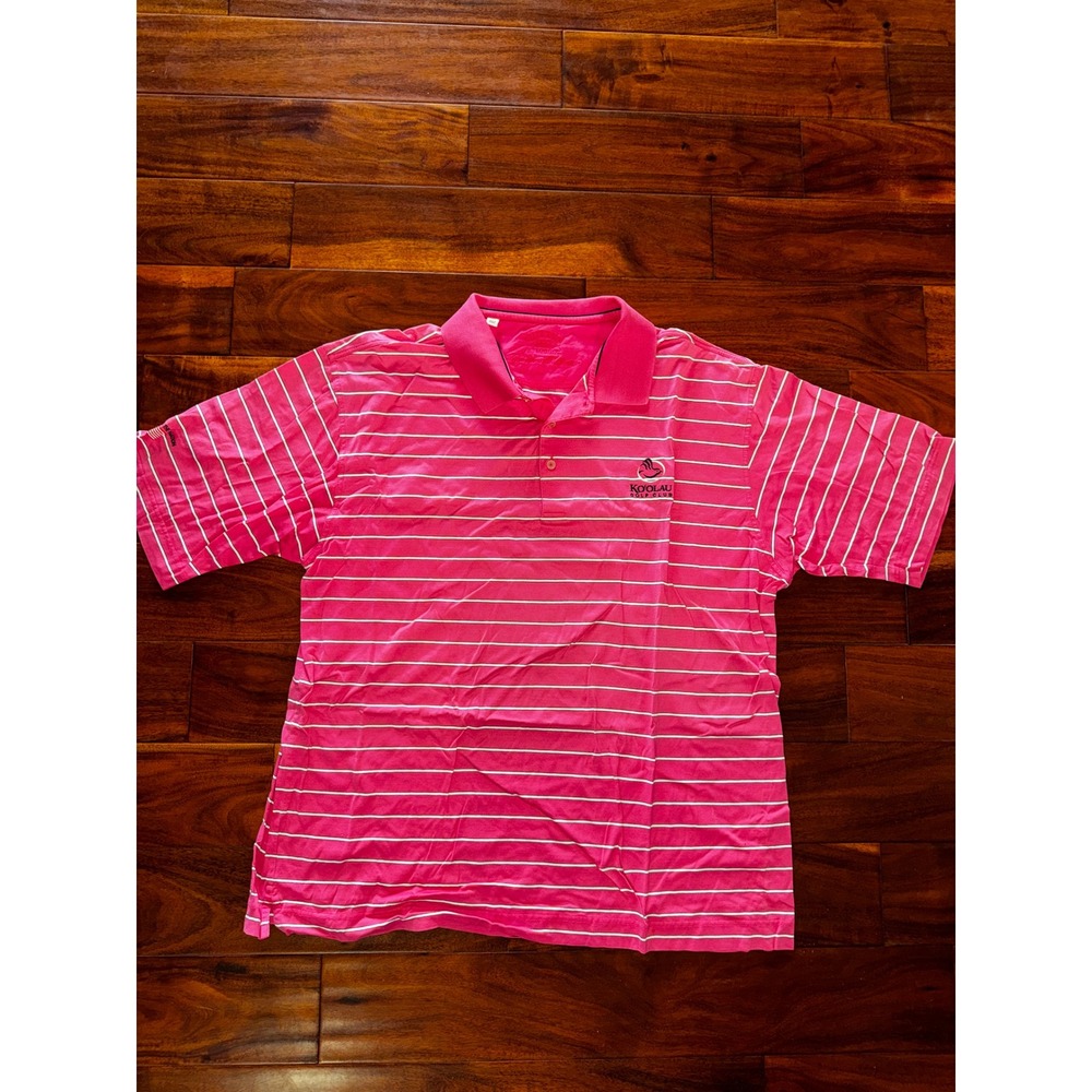 Cutter & Buck Mens XXL Pink Striped Koolau Golf Club Polo Shirt Short Sleeve